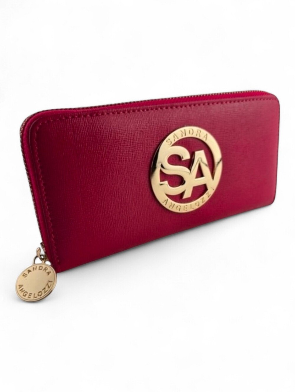 Sandra Angelozi Women's Hot Pink Textured Leather Continental Zip Around Wallet